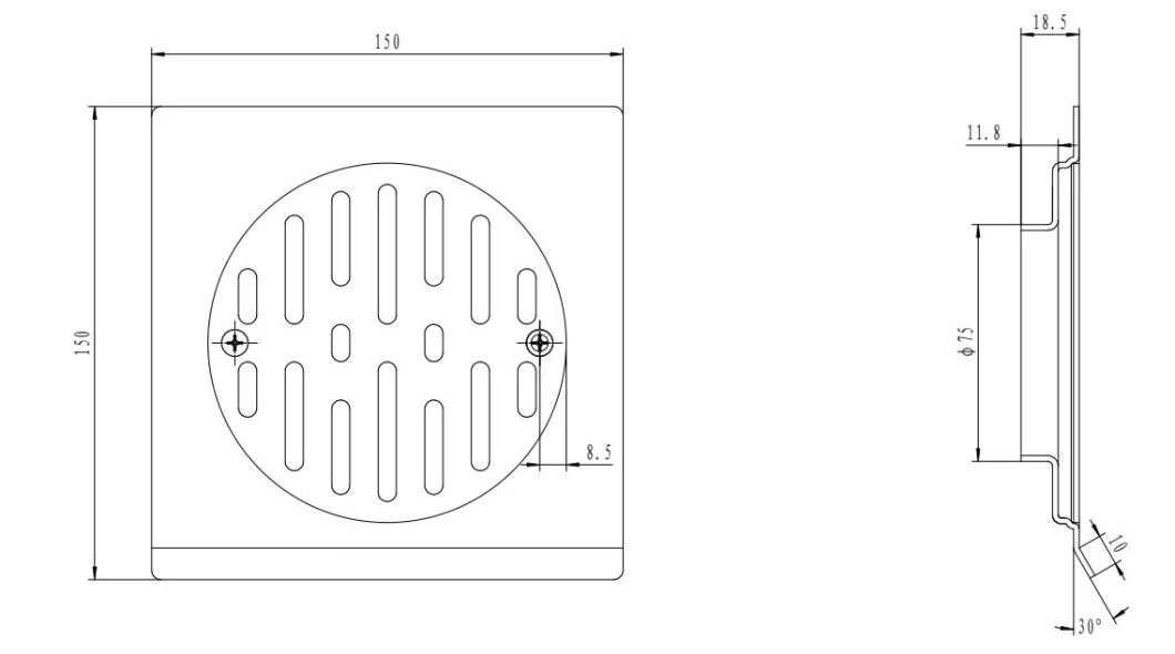 OEM 15cm Shower Drain Square Floor Drain with Tile Insert Grate Removable Multipurpose Invisible Look