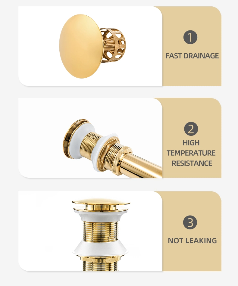 Accessories Brass Big Size Assembly Gold Bathroom Basin Vessel Sink Push Down Pop up Drain Plug Without Overflow