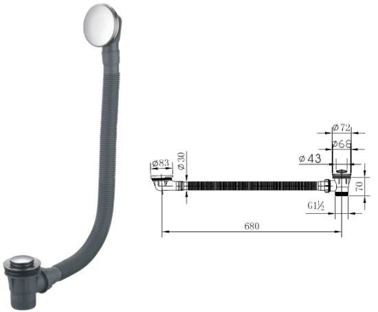 Set piletta in plastica cromata con troppopieno e set piletta cromata